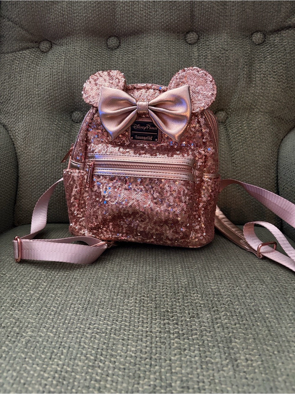 Disney Parks Rose Gold Sequins Minnie Mouse Mini Backpack Loungefly NWOT